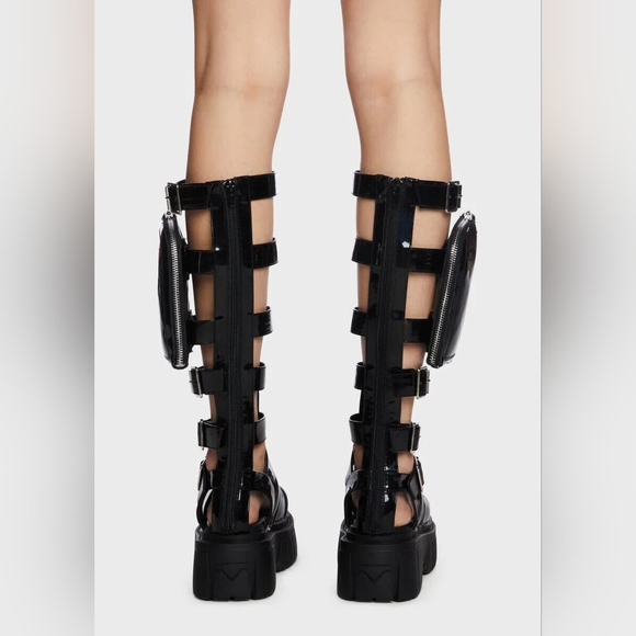 Dolls kill Holographic Oil slick black Club Exx Stage Diver Gladiator Sandals 9 - Picture 14 of 16